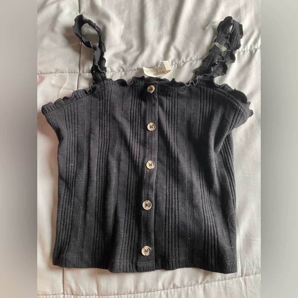 Black Cropped Tank with Buttons